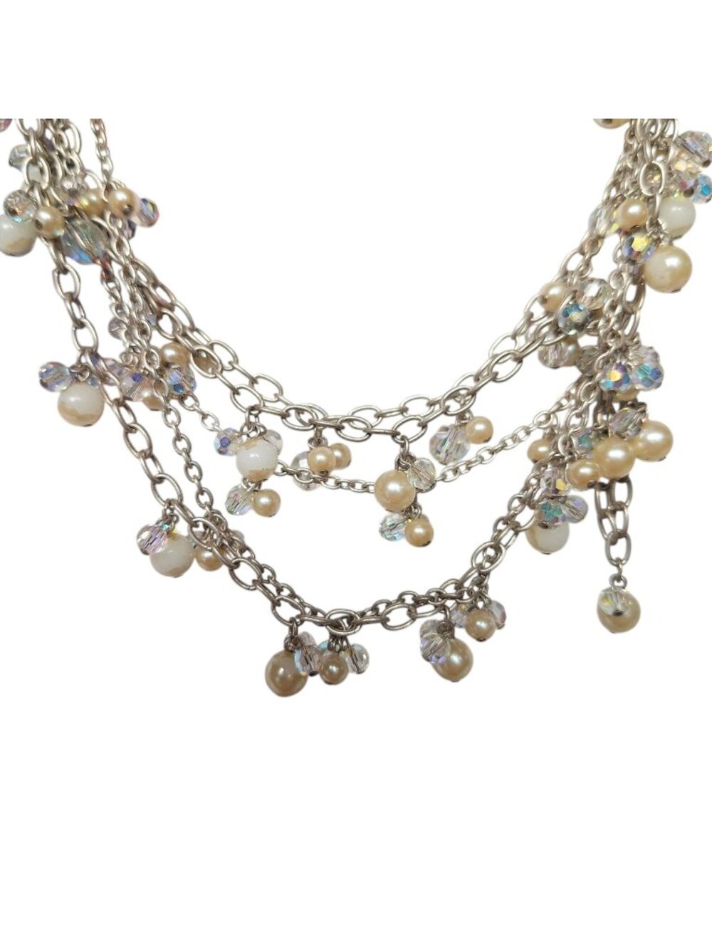 Cookie Lee Multi Strand Faux Pearl Crystal Cluster Statement Necklace Cascading